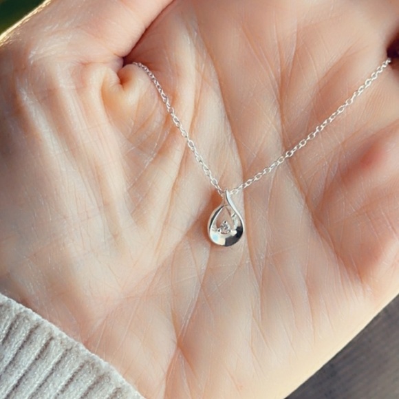 Teardrop Sterling Silver Necklace with Stones - Picture 3 of 10